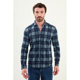 Ekoseli Slim Fit Uzun Kollu Oduncu Yün Erkek Gömlek - Lacivert