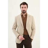 Ekoseli Vizon Rengi Slim Fit Mono Yaka Erkek Ceket - 46