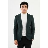 Ekoseli Zümrüt Rengi Slim Fit Mono Yaka Klasik Yün Erkek Ceket - 48