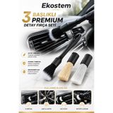 Ekostem 3 Başlıklı Premium Fırça Seti Araba Motor Jant Klima Havalandırma Detaylı Temizlik Fırçası