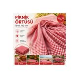 Ekostem Kırmızı Beyaz Pötikare Masa Örtüsü Piknik Sofra Bezi 150x150 cm