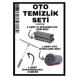 Ekostem OTO TEMİZLİK SETİ - 1 Oynarbaşlıklı Silikon Camçek - 2 İz Bırakmayan Cam Bezi - 1 Kurulama Bezi