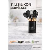 Ekostem Silikon 11'li Kepçe Seti Isıya Dayanıklı Spatula Standlı Servis Seti Okaliptus