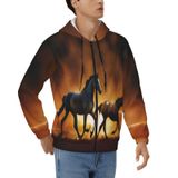 EKPRAVDKTF Erkek Tam Fermuarlı Kapüşonlu Atlar Kırmızı Parlayan Bulutlar Baskılı Kapüşonlu Sweatshirt Uzun Kollu Üst, Erkek Kapüşonlu Ceket, 3D, XXL