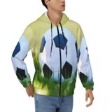 EKPRAVDKTF Erkek Tam Fermuarlı Kapüşonlu Futbol Çim Baskılı Kapüşonlu Sweatshirt Uzun Kollu Üst, Erkek Kapüşonlu Ceket, 3D, L