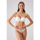 Ekru 4563 Pisa Destekli / Push - Up Straplez Dantelli Sütyen Takımı
