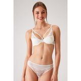Ekru 4660 Robinetta Balenli Pedli Çiçek Dantelli Bralet Sütyen ve Tanga / Fantezi İç Çamaşır Takımı - 80B