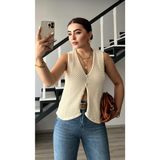 Ekru 5 Düğme Triko Yelek