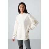 Ekru Balon Kol Yazı Nakışlı Kadın Oversize Tunik Sweatshirt - 97163