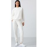 Ekru Basic Pamuklu O Yaka Oversize Lastik Paça Kadın Eşofman Takım - 95287