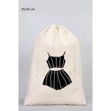 Ekrü Baskılı Pijama ve Çanta Düzenleyici, 25X35 Cm, Doğal Ham Bez Kese - Amber