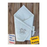 Ekru Bebek Battaniyesi Saten Kumaş Nakış Detaylı Bebek Kundak Mevsimilk Hediyelik Bebek Örtü