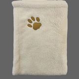 Ekru Beyaz Kedi Köpek Battaniyesi, Altın Sarı Pati Nakışlı, Premium Wellsoft