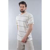Ekru Bisiklet Yaka Basic Çizgili Erkek T-Shirt E7102 - XL
