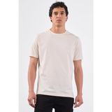 Ekru Bisiklet Yaka Pamuklu Düz Renk Slim Fit Erkek T-shirt - 3XL