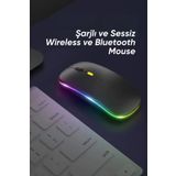 Ekru Cep Kablosuz Wireless 2.4g Bluetooth Sessiz Mouse Şarj Edilebilir Rgb Renkli Ergonomik Tasarımlı