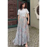 Ekru Çiçek Desenli Vintage Şifon Maxi Etek MG2776
