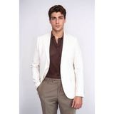 Ekru Çizgili Keten Dokulu Gold Renk Metal Düğmeli Slim Fit Erkek Blazer Ceket – Wessi - 6 Drop - 48