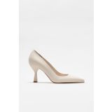 Ekru Deri Kadın Stiletto