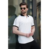 Ekru Desenli Polo Yaka Triko Erkek Tişört E7155 - XL