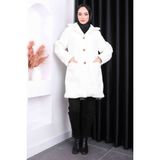 Ekru Düğmeli Angora Peluş Kaban - 38