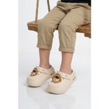 Ekru Eva Hafif Esnek Unisex Çocuk Sabo Terlik 2316 B-P
