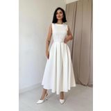 Ekru Halter Yaka Kloş Elbise