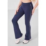 Ekru-Indigo Pamuklu O Yaka Standart Fit Basic Ispanyol Paça Kız Çocuk Tayt Takım - 75192