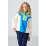Ekru Kalın Yumuşak Dokulu Oversize Nakışlı Polar Kız Çocuk Sweatshirt - 75153