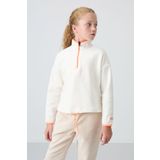 Ekru Kalın Yumuşak Dokulu Standart Fit Nakışlı Polar Kız Çocuk Sweatshirt - 75151