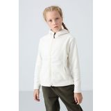 Ekru Kalın Yumuşak Dokulu Standart Fit Nakışlı Polar Kız Çocuk Sweatshirt - 75152