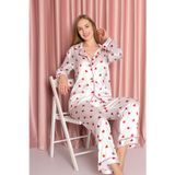 Ekru Kalpli Saten Pijama Takımı