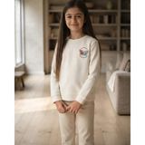 Ekru – Kelebek Nakışlı Siyah Kız Çocuk Şardonlu Sweatshirt Rahat Kalıp