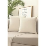 Ekru Kırlent Kılıfı 4'lü Set - Gizli Fermuarlı - Kadife Dokulu - 43 x 43 cm