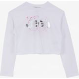 Ekru Kız Çocuk Bisiklet Yaka Oversize Simli Uzun Kollu T-Shirt J4WG-TST7567 - 11 - 12 Yaş