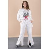 Ekru Kız Çocuk Çiçek Baskılı Gömlekli Jogger Pantolonlu 3lü Takım 20472 - 7 - 8 Yaş