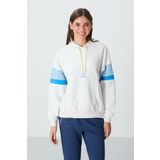 Ekru Kompakt Pamuklu Kalın Pürüzsüz Dokulu Kapüşonlu Oversize Fit Kadın Sweatshirt - 97290