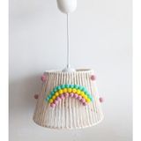 Ekru Makrome Ip Sargı, Ponponlu Gökkuşağı Aplike, Kız ve Çocuk Odası Avize - Amber - Seçenek 1