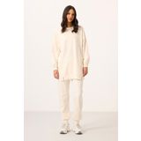 Ekru O Yaka Basic Oversize Kadın Eşofman Tunik Takım - 95347