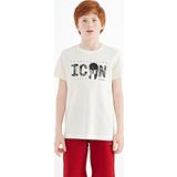Ekru Ön Yazı Nakışlı O Yaka Standart Kalıp Erkek Çocuk T-Shirt - 11118