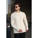 Ekru Örgü Desenli Triko Erkek Kazak E7425 - XL