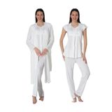 Ekru Pamuklu Hamile Lohusa Sabahlıklı Pijama Takımı, L, EF2524-198IGP101316