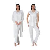 Ekru Pamuklu Hamile Lohusa Sabahlıklı Pijama Takımı, S, EF2524-198IGP101314