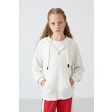 Ekru Pamuklu İçi Tüylü Yumuşak Dokulu Standart Fit Nakışlı Kız Çocuk Sweatshirt - 75149