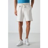 Ekru Pamuklu Kalın Yumuşak Dokulu Comfort Fit Basic Erkek Şort - 81274
