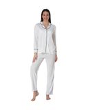 Ekru Pamuklu Önden Düğmeli Kadın Pijama Takımı Effort, 2XL, EF8097-198IGP101328