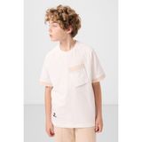 Ekru Pamuklu Yumuşak Dokulu Oversize Cep Detaylı Erkek Çocuk T-Shirt - 11295 - 9 - 10 Yaş