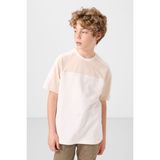 Ekru Pamuklu Yumuşak Dokulu Oversize Fit Nakışlı Erkek Çocuk T-Shirt - 11290 - 13 - 14 Yaş