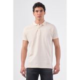 Ekru Polo Yaka Pamuklu Düz Renk Slim Fit Erkek T-shirt