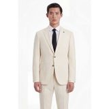 Ekru Slim Fit 6 Drop Mono Yaka Modal Kumaş Lastikli Bel Astarsız Takım Elbise